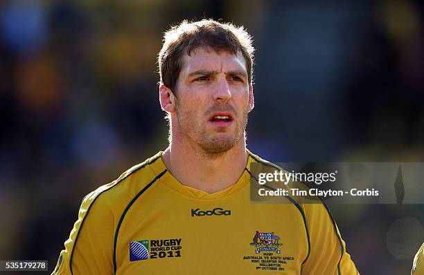 Dan Vickerman, Australia, during the teams national anthems before the South Africa V Australia Quarter Final match at the IRB Rugby World Cup...