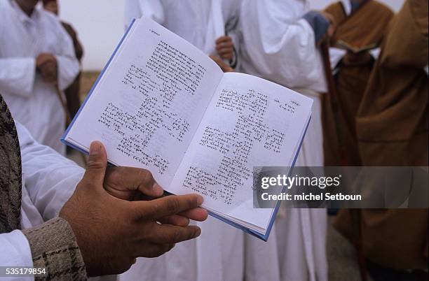 Chavouot Pilgrimage on the mount Gerizim, . The high priest with the sepher thora.