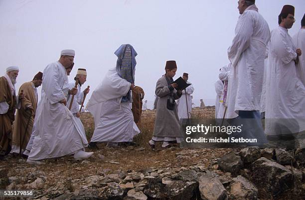 Chavouot Pilgrimage on the mount Gerizim, . The high priest with the sepher thora.