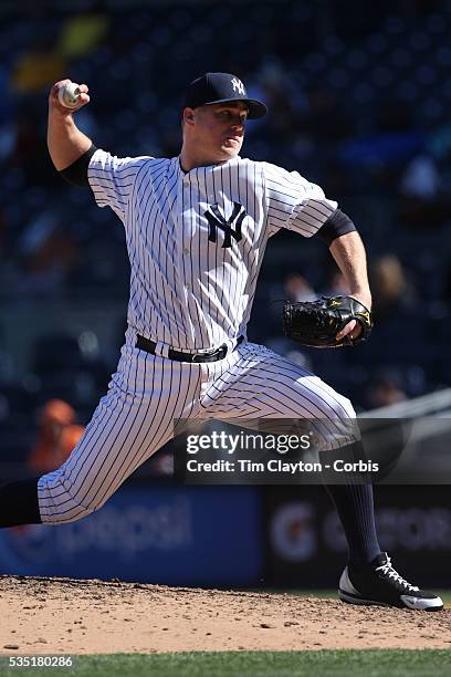 Shawn Kelley, New York Yankees, pitching during the New York Yankees V Chicago Cubs, double header game one at Yankee Stadium, The Bronx, New York....