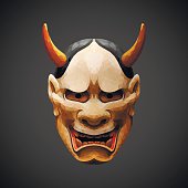 low poly mask Noh theater Hannya Side light