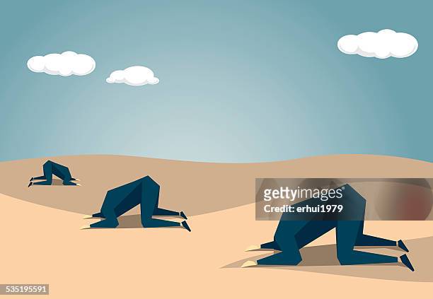 illustrazioni stock, clip art, cartoni animati e icone di tendenza di struzzo - nascondere la testa nella sabbia