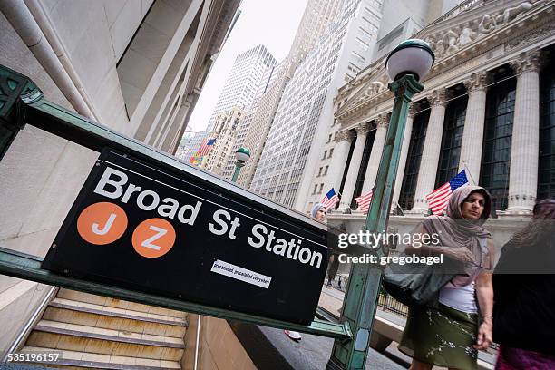 broad street subway station at manhattan financial district - broad street manhattan stock pictures, royalty-free photos & images