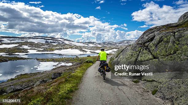 young man bicycles rallarvegen - cultura norueguesa imagens e fotografias de stock