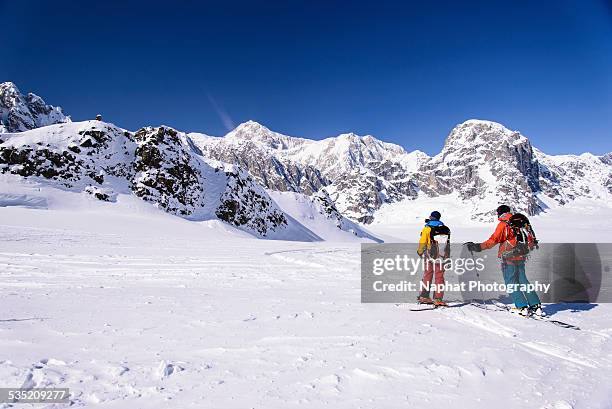 mt. mckinley and the skiers - talkeetna stock pictures, royalty-free photos & images