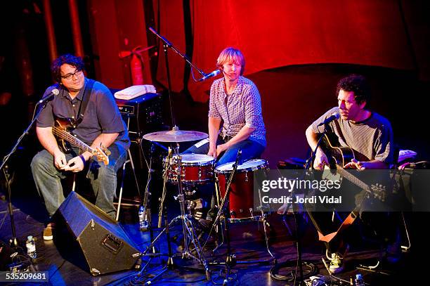 James McNew, Georgia Hubley and Ira Kaplan of Yo La Tengo perform on stage at Sala Apolo on June 9, 2008 in Barcelona, Spain.