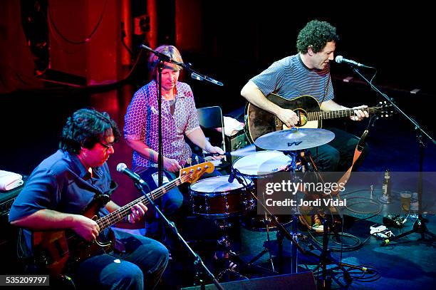 James McNew, Georgia Hubley and Ira Kaplan of Yo La Tengo perform on stage at Sala Apolo on June 9, 2008 in Barcelona, Spain.