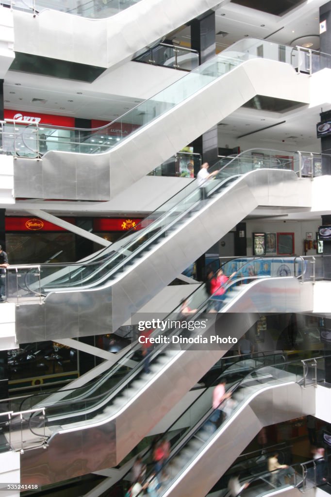 Escalator inside Centrestage mall in Noida, Uttar Pradesh, India.