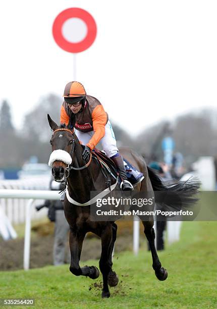 View of Long Run and Sam Waley-Cohen moments after winning the William Hill King George VI Chase ahead of 3rd placed favourite Kauto Star during the...