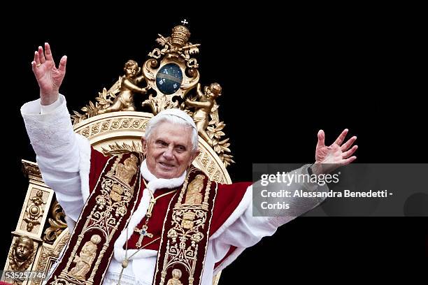 Pope Benedict XVI delivers the "Urbi et Orbi" message from the center Loggia of St. Peter's Basilica at the Vatican. Questions regarding the...