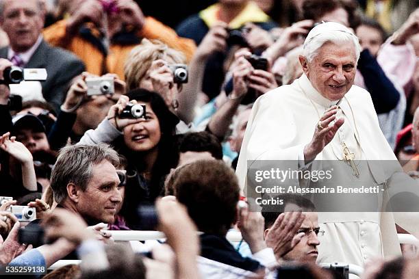Pope Benedict XVI attends his general weekly audience in St. Peter's Square at the Vatican.