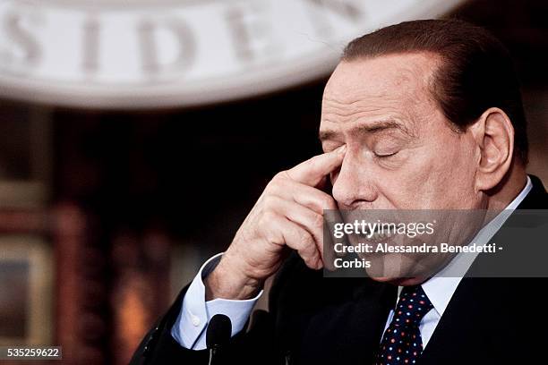 Italian Prime Minister Silvio Berlusconi attends a joint press conference with President of Arab Republic of Egypt Hosni Mubarak at the end an...