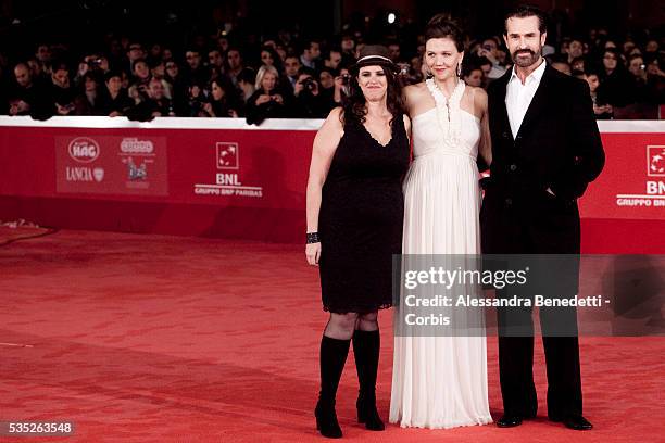 Maggie Gyllenhaal, Tanye Wexler and Rupert Everett attend the premiere of movie "Hysteria" , presented in competition at the 6th Rome International...