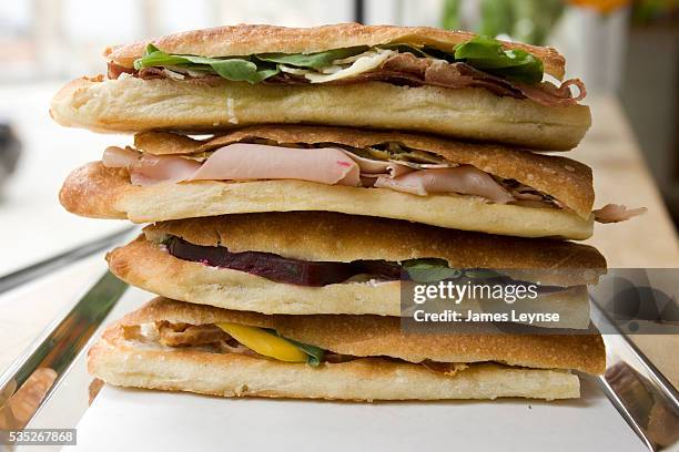 Sandwiches are prepared at the Sullivan St. Bakery. :