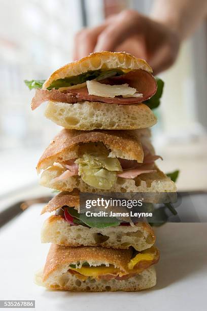 Sandwiches are prepared at the Sullivan St. Bakery. :