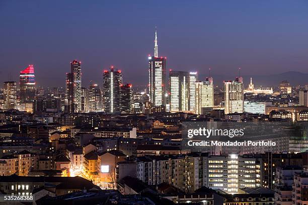 The Giax Tower - created by the entrepreneur Giovanni Gelmetti - standing out in the skyline of Milan. Milan, Italy. 17th February 2015