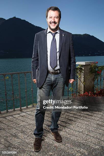 The federal secretary of Lega Nord Matteo Salvini wearing a shirt by Calvin Klein ans shoes by Tod's at the Forum Ambrosetti in Villa d'Este....