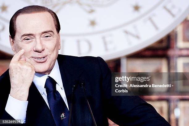 Silvio Berlusconi, Italy's Prime Minister attends his end of the Year Press Conference at Villa Madama in Rome Italy.