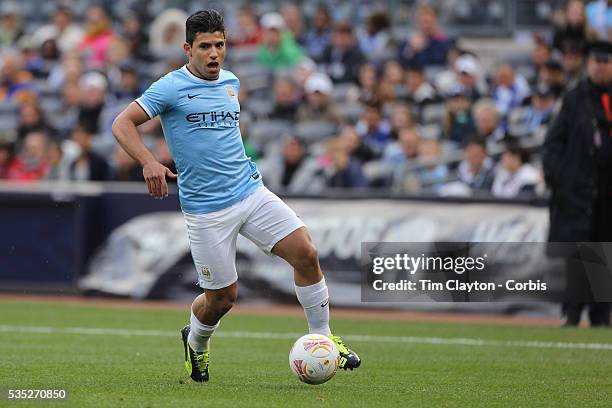 Sergio Aguero, Manchester City, in action during the Manchester City V Chelsea friendly exhibition match at Yankee Stadium, The Bronx, New York....