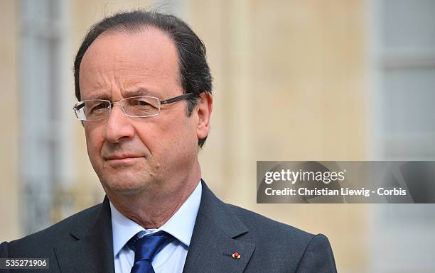 Francois Hollande and Dioncounda Traore. France's President Francois Hollande meets President of Mali Dioncounda Traore at Elysee Palace. Paris,...