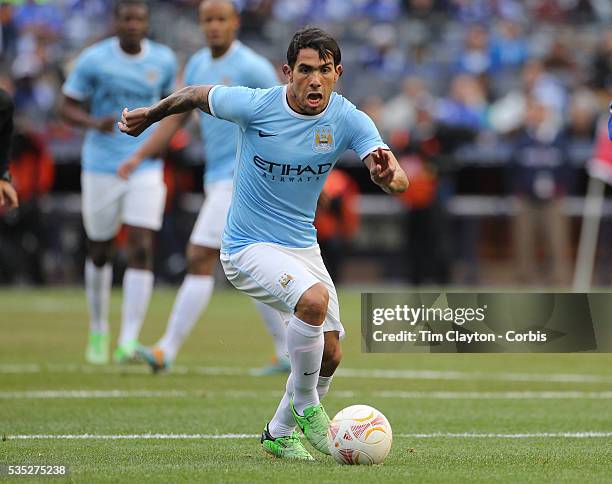 Carlos Tevez, Manchester City, in action during the Manchester City V Chelsea friendly exhibition match at Yankee Stadium, The Bronx, New York....