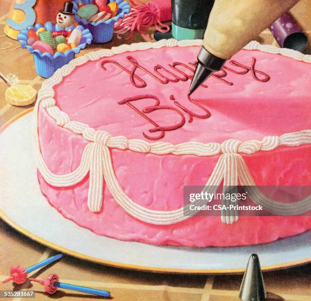 decorating birthday cake - cake decorating stock illustrations