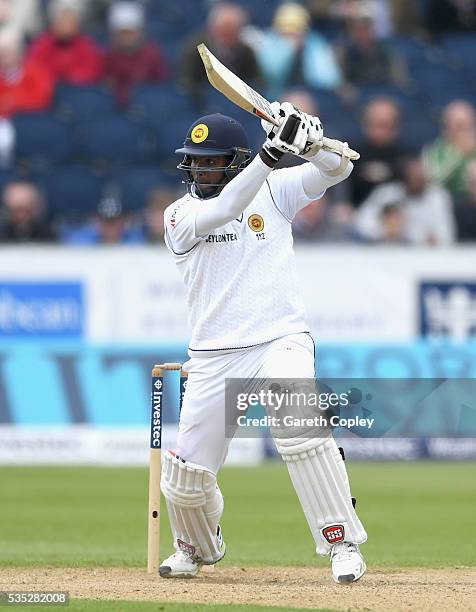 Angelo Mathews of Sri Lanka bats during day three of the 2nd Investec Test match between England and Sri Lanka at Emirates Durham ICG on May 29, 2016...