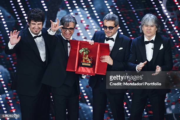 The band who won the 66th Sanremo Music Festival - the Stadio . Sanremo, Italy. February 2016