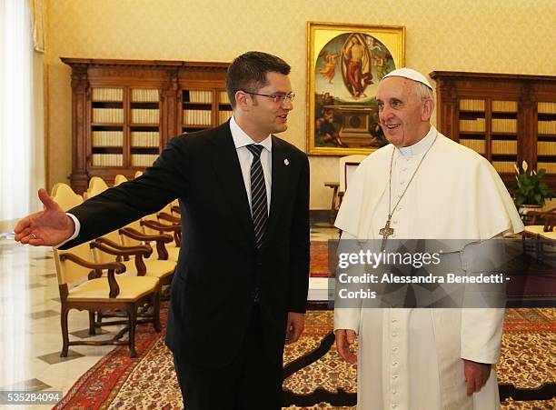 Pope Francis meets President of General Assembly of United Nations Vuk Jeremic at the Vatican. Photo: Grzegorz Galazka/Vatican Pool.