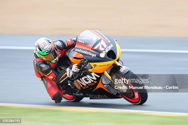 Claudio Corti of Italy and NGM Mobile Forward Racing rides during the MotoGP warm up session of the Monster Energy Grand Prix de France, which is...