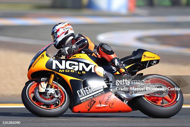 Colin Edwards of USA and NGM Mobile Forward Racing rides during the MotoGP free practice session of the Monster Energy Grand Prix de France, which is...