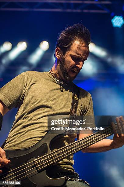 The bass player of the Black Stone Cherry Jon Lawhon in concert. Trezzo sull'Adda, Italy. 15th February 2016