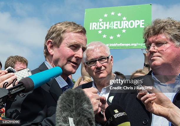 Prime Minister of Ireland Enda Kenny meets Irish4Europe campaigners and speaks to the media at the London v Mayo Gaelic football game on May 28, 2016...