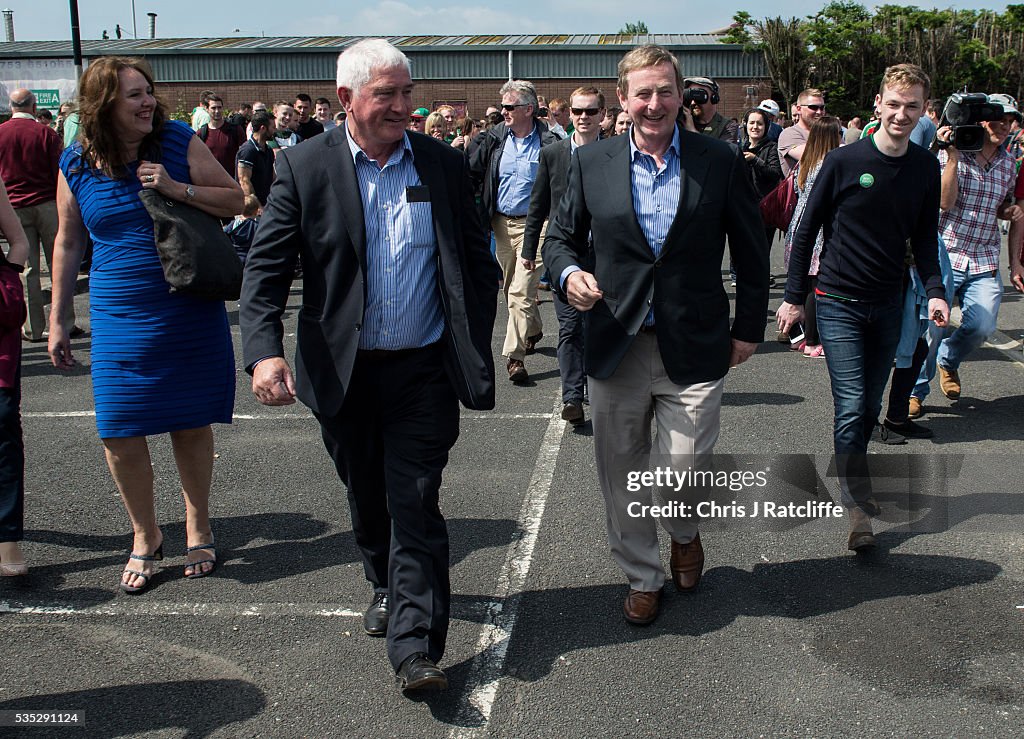 Enda Kenny Greets Irish4Europe Campaigners At Gaelic Football Game