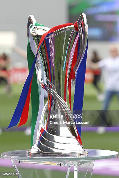 The trophy UEFA UWCL before the UEFA Women's Champions League Final VfL Wolfsburg and Olympique Lyonnais between at Mapei Stadium - Citta' del...