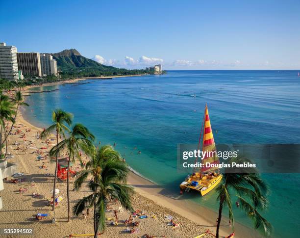 waikiki beach and diamond head - honolulu 個照片及圖片檔