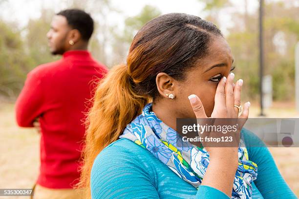 conflict, arguement between african descent couple. sadness, crying, anger. - arguing blacks stock pictures, royalty-free photos & images
