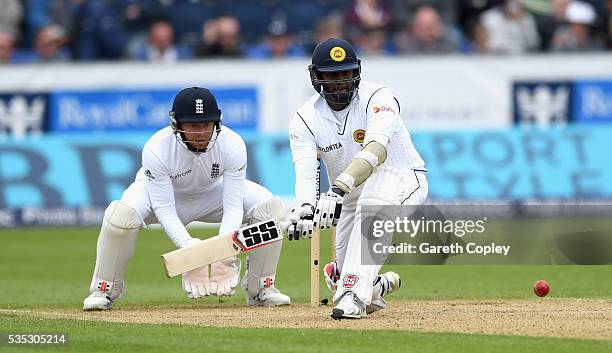 Angelo Mathews of Sri Lanka bats during day three of the 2nd Investec Test match between England and Sri Lanka at Emirates Durham ICG on May 29, 2016...