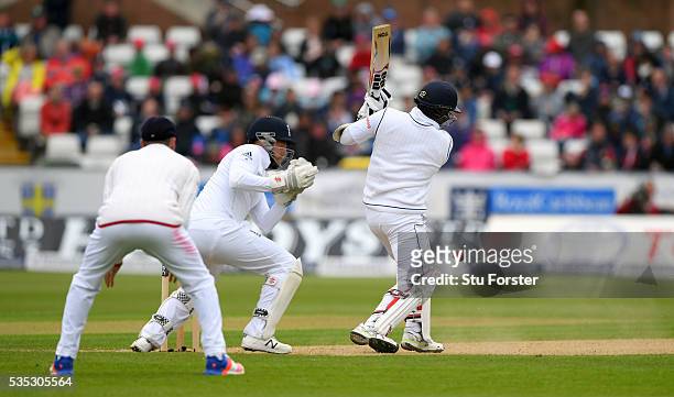 Sri Lanka batsman Angelo Mathews survives a stumping chance by Jonny Bairstow during day three of the 2nd Investec Test match between England and Sri...