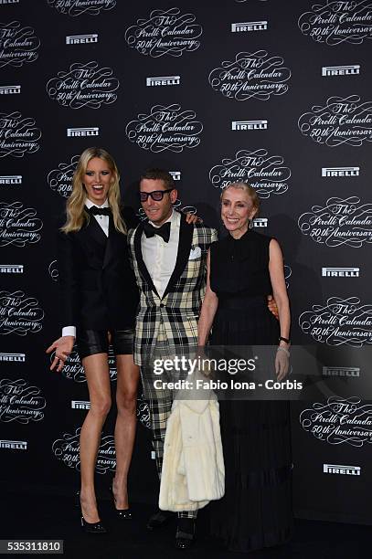 Karolina Kurkova, Lapo Elkann and Franca Sozzani attend the Pirelli Calendar 50th Anniversary event on November 21, 2013 in Milan, Italy