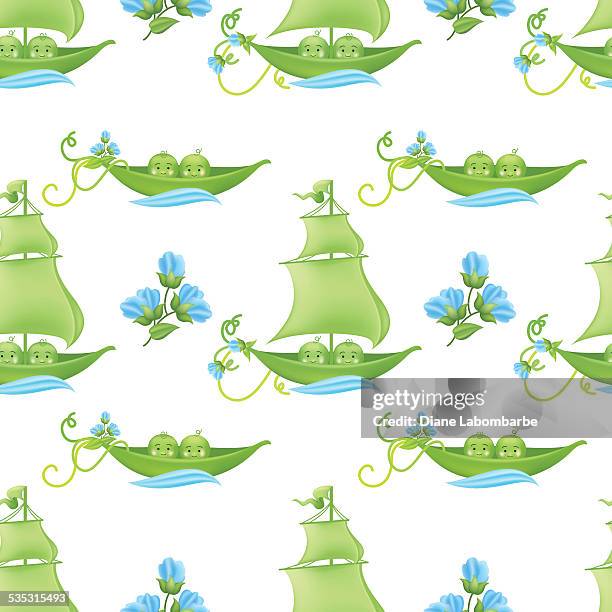two peas in a pod baby pattern with blue flowers - like two peas in a pod stock illustrations