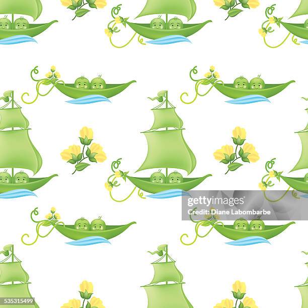 two peas in a pod baby pattern with yellow flowers - like two peas in a pod stock illustrations