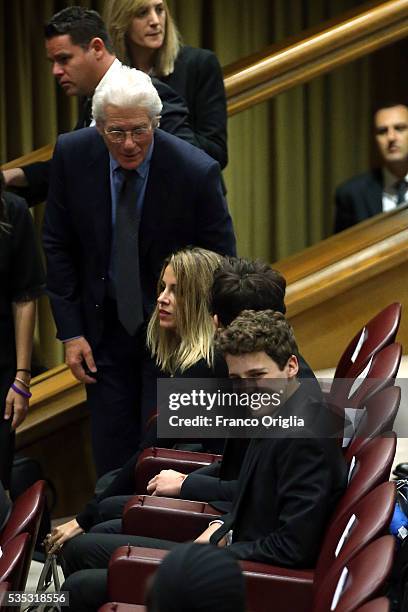 Richard Gere and his son Homer James Jigme Gere and girlfriend Alejandra Silva attends 'Un Muro o Un Ponte' Seminary held by Pope Francis at the Paul...