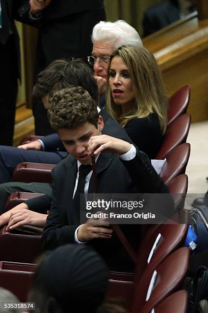 Richard Gere and his son Homer James Jigme Gere and girlfriend Alejandra Silva attends 'Un Muro o Un Ponte' Seminary held by Pope Francis at the Paul...