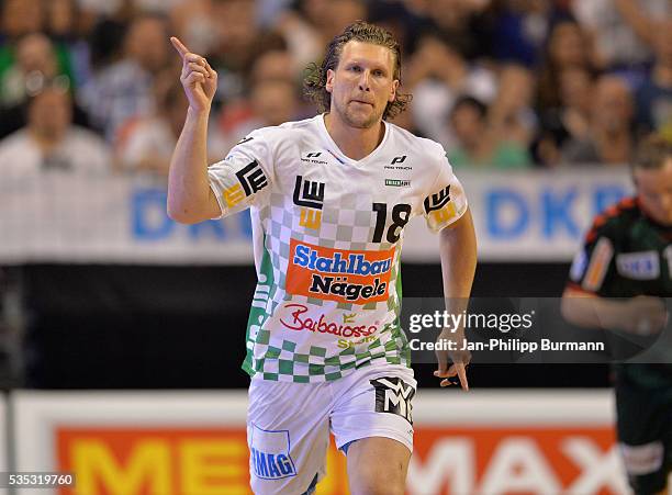 Lars Kaufmann of Frisch Auf Goeppingen during the game between Fuechse Berlin and FRISCH AUF! Goeppingen on May 29, 2016 in Berlin, Germany.