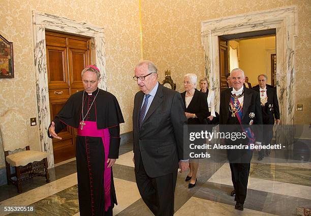 Pope Francis meets Queen Paola And King Albert II Of Belgium at the Vatican.