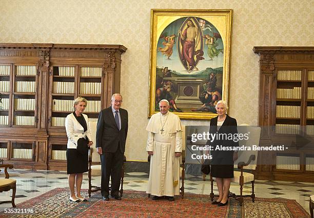 Pope Francis meets Queen Paola And King Albert II Of Belgium at the Vatican.