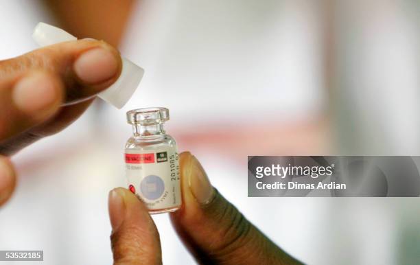 Polio vaccine is seen at an immunization postAugust 30, 2005 in Jakarta, Indonesia. Amid fears polio could spread to other Asian countries, Indonesia...