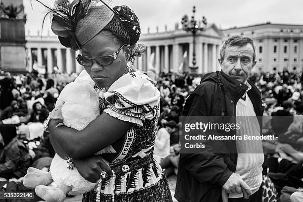 Pilgrims gather in St. Peter's Square during the historical canonization of Jonh Paul II and John XXIII.The double canonisation of two of modern-day...