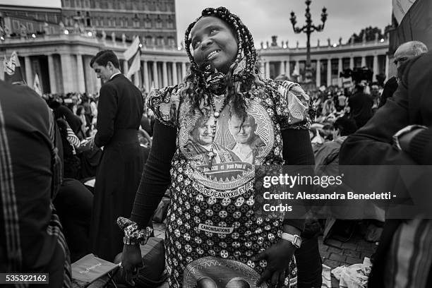 Pilgrims gather in St. Peter's Square during the historical canonization of Jonh Paul II and John XXIII.The double canonisation of two of modern-day...